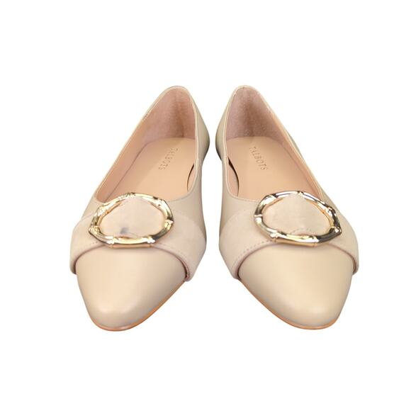 Talbots Edison Bamboo Ring Nappa Flats Tan Leather Pointed Toe Neutral Women's 9 - Picture 3 of 8